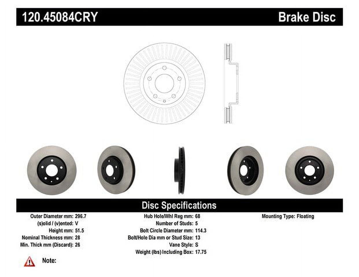 Centric Parts Disc Brake Rotor 120.45084 Fits select: 2013-2015,2017 MAZDA CX-5