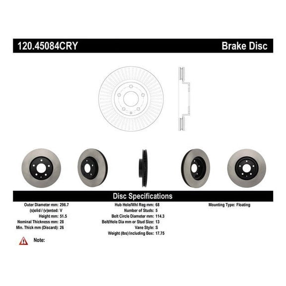 Centric Parts Disc Brake Rotor 120.45084 Fits select: 2013-2015,2017 MAZDA CX-5