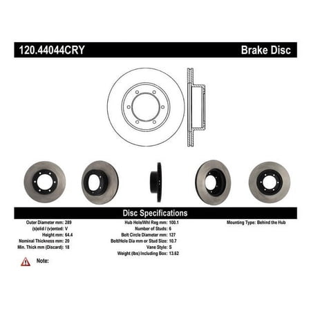 Centric Parts Disc Brake Rotor P/N:120.44044 Fits select: 1986-1995 TOYOTA PICKUP, 1986-1991 TOYOTA 4RUNNER
