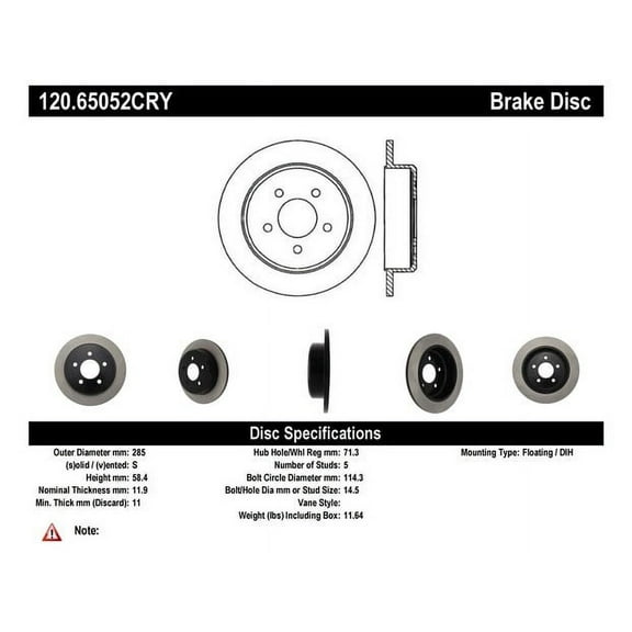 Centric Parts Disc Brake Rotor P/N:120.65052 Fits select: 1998-2002 FORD RANGER, 1995-2002 FORD EXPLORER