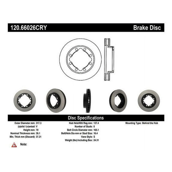Centric Parts Disc Brake Rotor P/N:120.66026 Fits select: 1994-1999 DODGE RAM 2500, 1994-1999 DODGE RAM 3500
