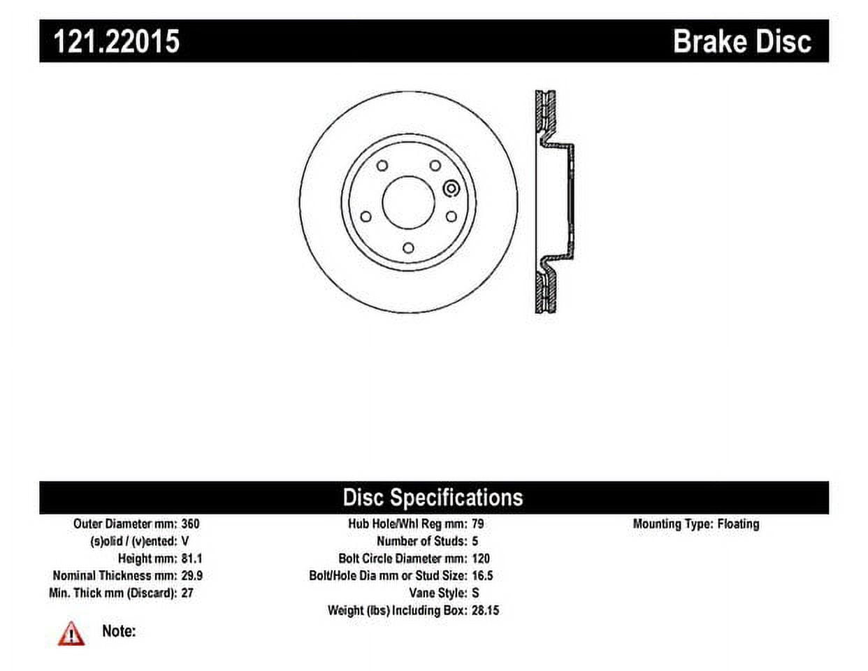 Centric Parts Disc Brake Rotor P/N:121.22015 Fits select: 2011-2012 LAND ROVER RANGE ROVER HSE LUXURY, 2010 LAND ROVER RANGE ROVER HSE