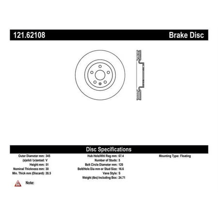 Centric Parts Disc Brake Rotor P/N:121.62108 Fits select: 2008 CADILLAC CTS, 2013-2018 CADILLAC XTS