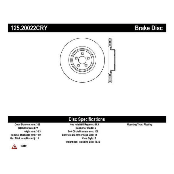 Centric Parts Disc Brake Rotor P/N:125.20022 Fits select: 2009-2010,2013-2016 JAGUAR XF
