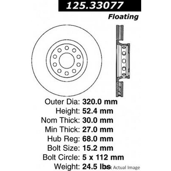 Centric Parts Disc Brake Rotor P/N:125.33077 Fits select: 2002-2004 VOLKSWAGEN PASSAT W8 4MOTION
