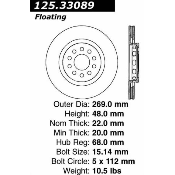 Centric Parts Disc Brake Rotor P/N:125.33089 Fits select: 2004-2005 AUDI ALLROAD