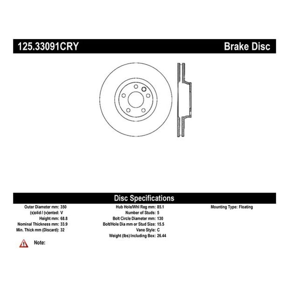 Centric Parts Disc Brake Rotor P/N:125.33091 Fits select: 2007-2015 AUDI Q7, 2008-2018 PORSCHE CAYENNE