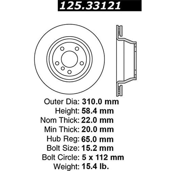 Centric Parts Disc Brake Rotor P/N:125.33121 Fits select: 2008-2011 AUDI TT, 2013 AUDI TT RS