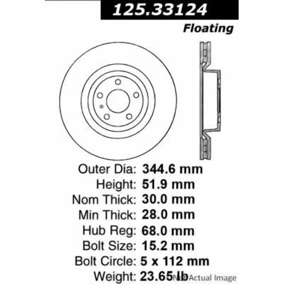 Centric Parts Disc Brake Rotor P/N:125.33124 Fits select: 2010-2012 AUDI S4, 2008-2011 AUDI S5