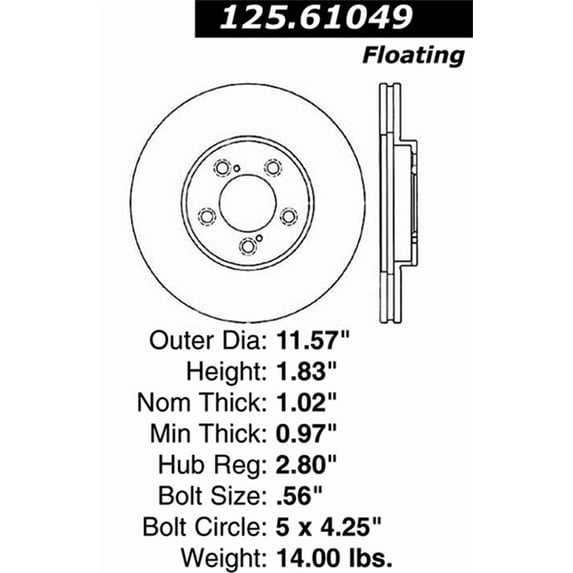 Centric Parts Disc Brake Rotor P/N:125.61049 Fits select: 2001-2007 FORD TAURUS, 2001-2005 MERCURY SABLE