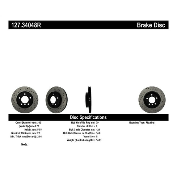 Centric Parts Disc Brake Rotor P/N:127.34048R Fits select: 2001-2006 BMW 325, 2000 BMW 323