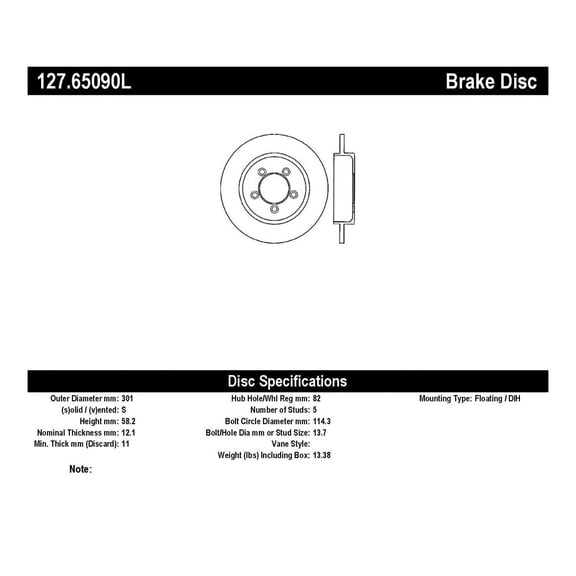 Centric Parts Disc Brake Rotor P/N:127.65090L Fits select: 2002-2010 FORD EXPLORER, 2007-2010 FORD EXPLORER SPORT TRAC