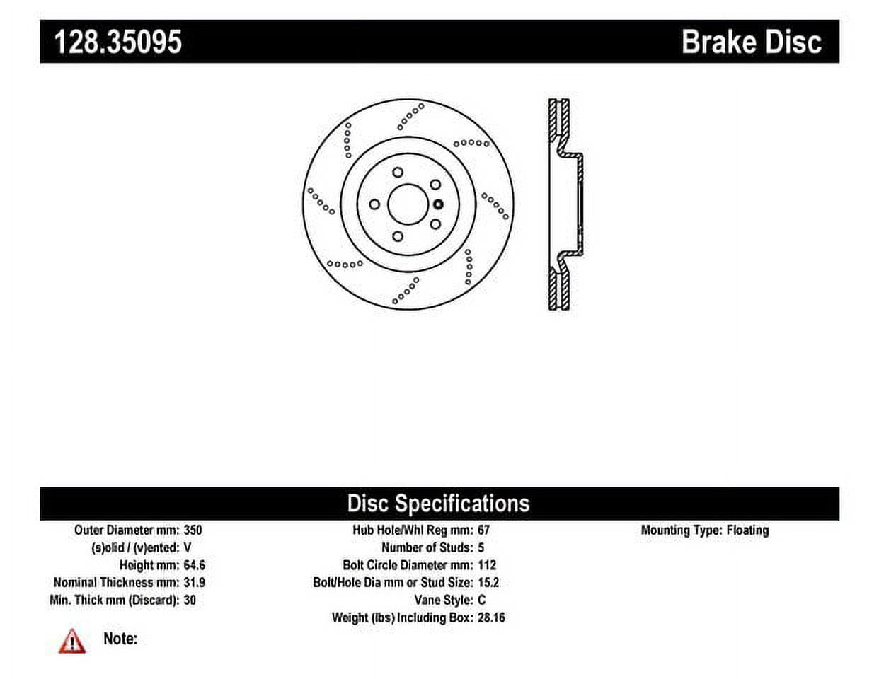 Centric Parts Disc Brake Rotor P/N:128.35095 Fits select: 2007-2008,2012-2013 MERCEDES-BENZ S