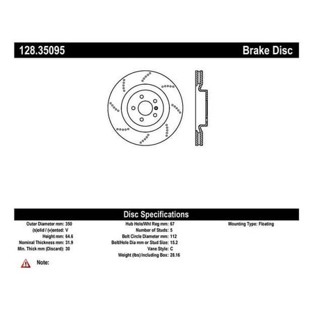 Centric Parts Disc Brake Rotor P/N:128.35095 Fits select: 2007-2008,2012-2013 MERCEDES-BENZ S