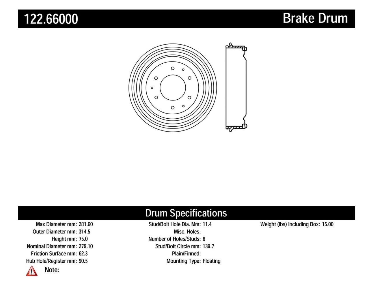 Centric Parts, Inc. 122.66 Brake Drum