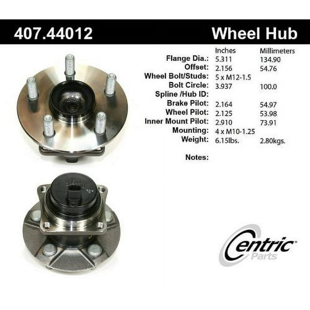 Centric Parts Wheel Bearing and Hub Assembly P/N:407.44012E Fits select: 2003-2008 TOYOTA COROLLA, 2004-2009 TOYOTA PRIUS