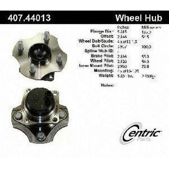 Centric Parts Wheel Bearing and Hub Assembly P/N:407.44013E Fits select: 2001-2003 TOYOTA PRIUS