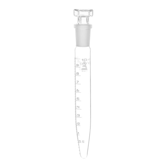Centrifuge Tube with Glass Stopper, 10mL - Conical, 15x120mm - 0.2mL Graduations - Borosilicate Glass - Eisco Labs