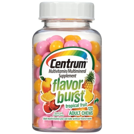 Centrum Flavor Burst Adult Multivitamin Chews, Tropical Fruit Flavor, 120 ct