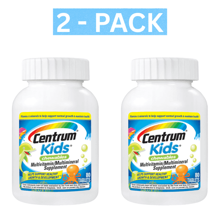 Centrum Kids Multivitamin Supplement Chewable, Fruit, 80 Count (2 Pack)