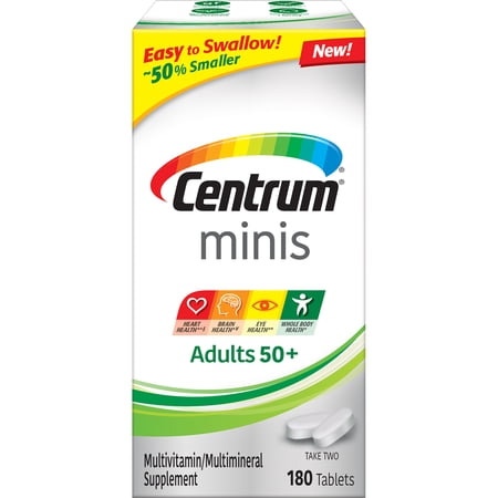Centrum Minis Adult 50+, Men & Women, Multivitamin/Multimineral Supplement, 180 Tablets