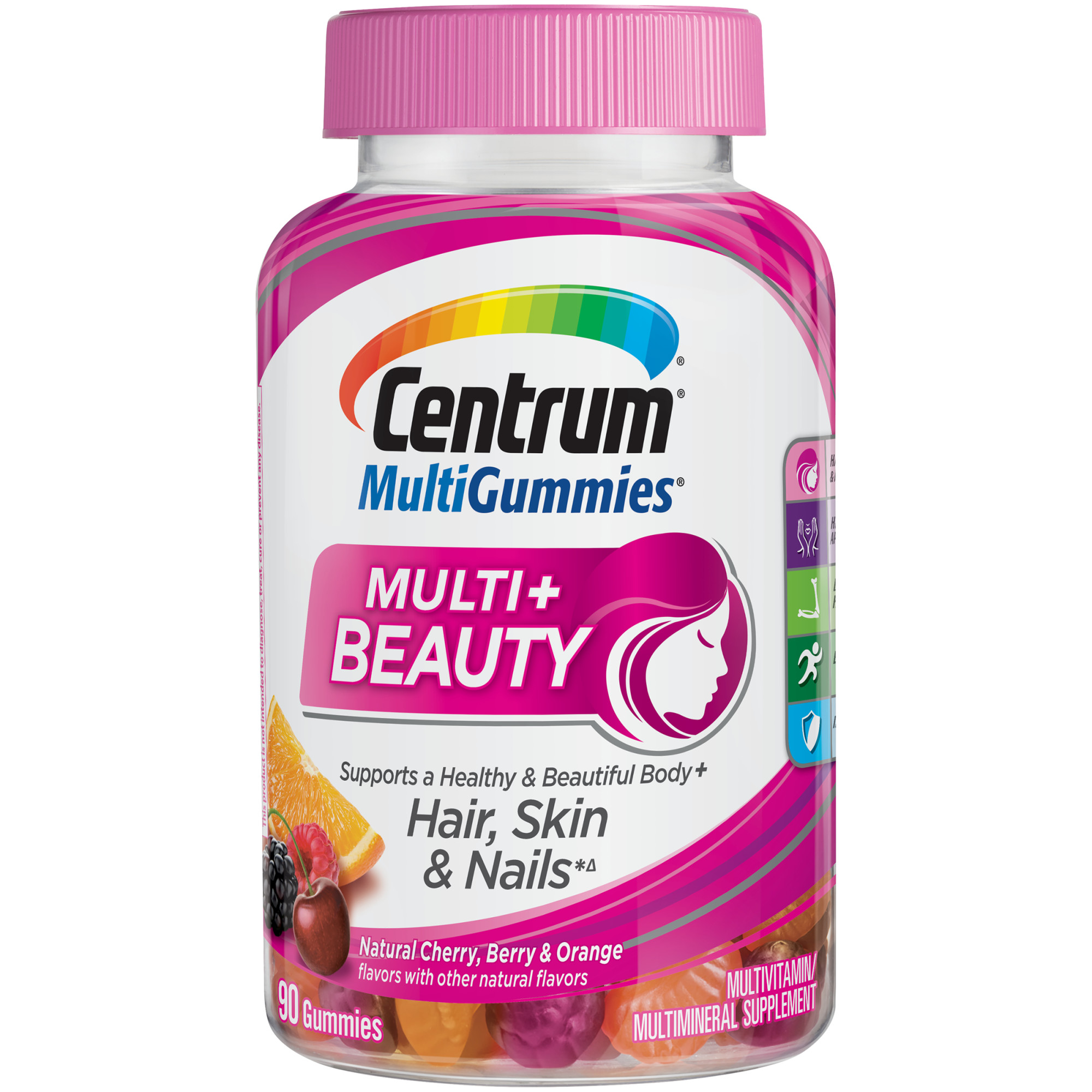 Centrum Multi + Beauty Women's Multivitamin Gummies, Multi-Flavored, 90 Ct - image 1 of 9