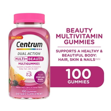 Centrum Multi Plus Beauty Gummy Vitamins for Women, Fruit, 100 Count, for Adults