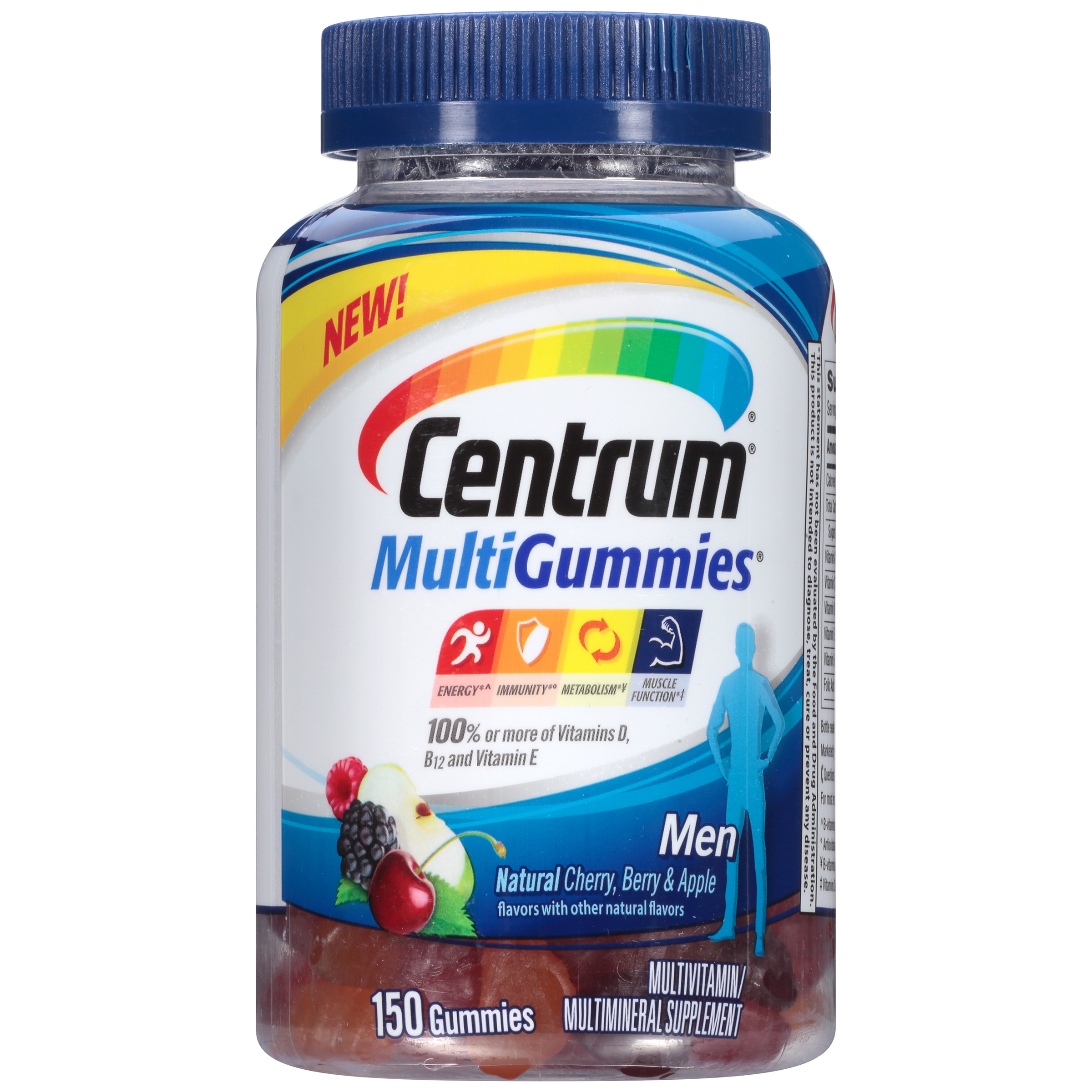 Centrum MultiGummies Men (150 Count, Natural Cherry, Berry, & Apple Flavor) Multivitamin / Multimineral Supplement Gummies, Vitamin D3 - image 1 of 8