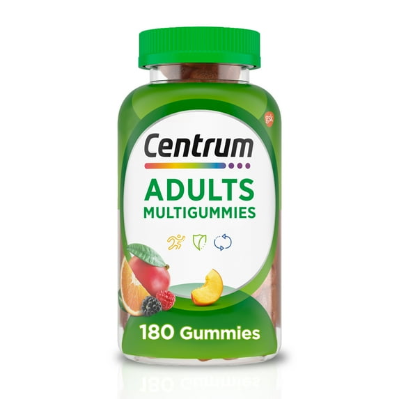 Centrum Brand Multigummies Adult Multivitamin Supplement Gummies, Assorted Fruit, 180 Ct, for Adults