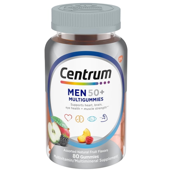 Centrum Multigummies Mens 50 Plus Gummy Vitamins, Multivitamin With Vitamin A, B, C, & D, Fruit, 80 Count