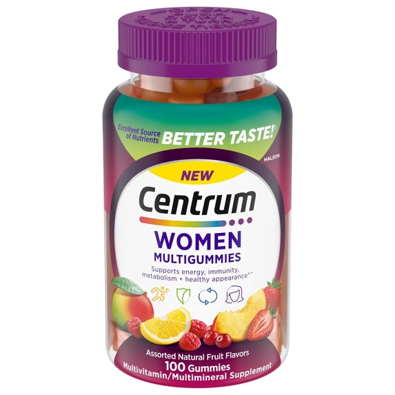 Centrum Multigummies Womens Gummy Vitamins, Multivitamin With Vitamin A, B & C, Assorted Fruit, 100 Count