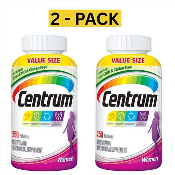 Centrum Multivitamins for Women, Multivitamin/Multimineral Supplement with Iron, Vitamins D3, B and Antioxidants - 250 Count (2 Pack)