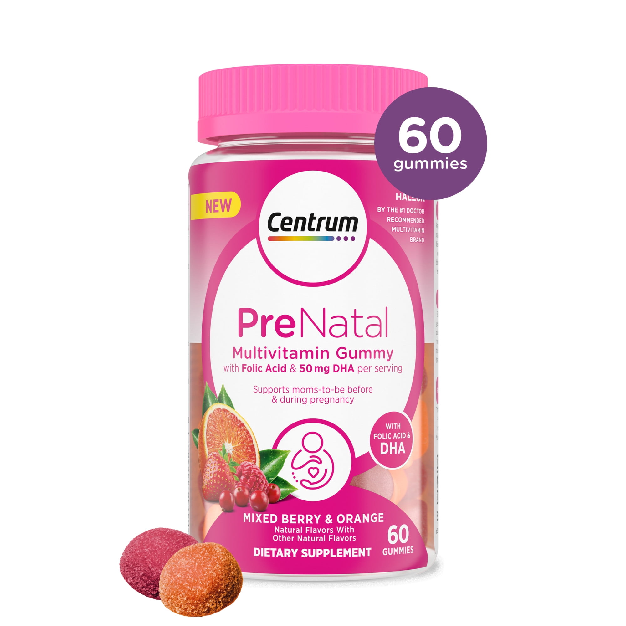 Centrum Prenatal Gummy Vitamins With Dha and Folic Acid, Mixed Berry
