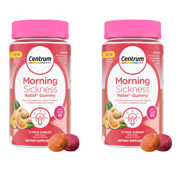 Centrum Prenatal Vitamin Gummies for Morning Sickness Relief, Citrus Ginger Flavor, 60 Count (2pack)