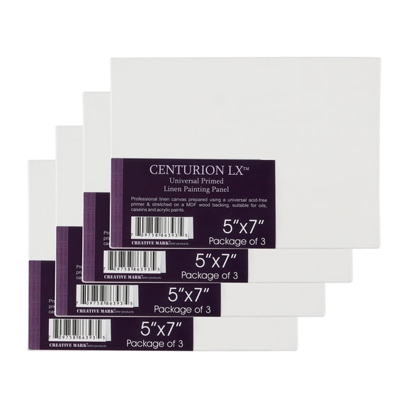 Centurion All-Media Primed Linen Panels - 5x7" 12 Pack - 11oz Universal Primed Canvas Boards for Painting, Mounted on MDF Wood, Non-Warping, Ideal for Artists, Professionals, and Painters