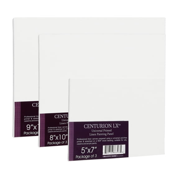 Centurion All-Media Primed Linen Panels - Small Multipack of 9 - 11oz Universal Primed Canvas Boards for Painting, Mounted on MDF Wood, Non-Warping, Ideal for Artists, Professionals, and Painters