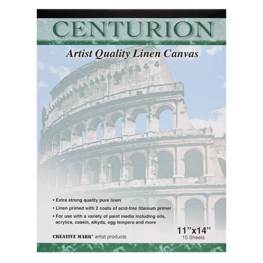Centurion Acrylic Primed White Linen Canvas Sheet Pad, 11" x 14" 11oz Weight, Tape-Bound For Acrylics, Alkyds, Water-Mixable Oils