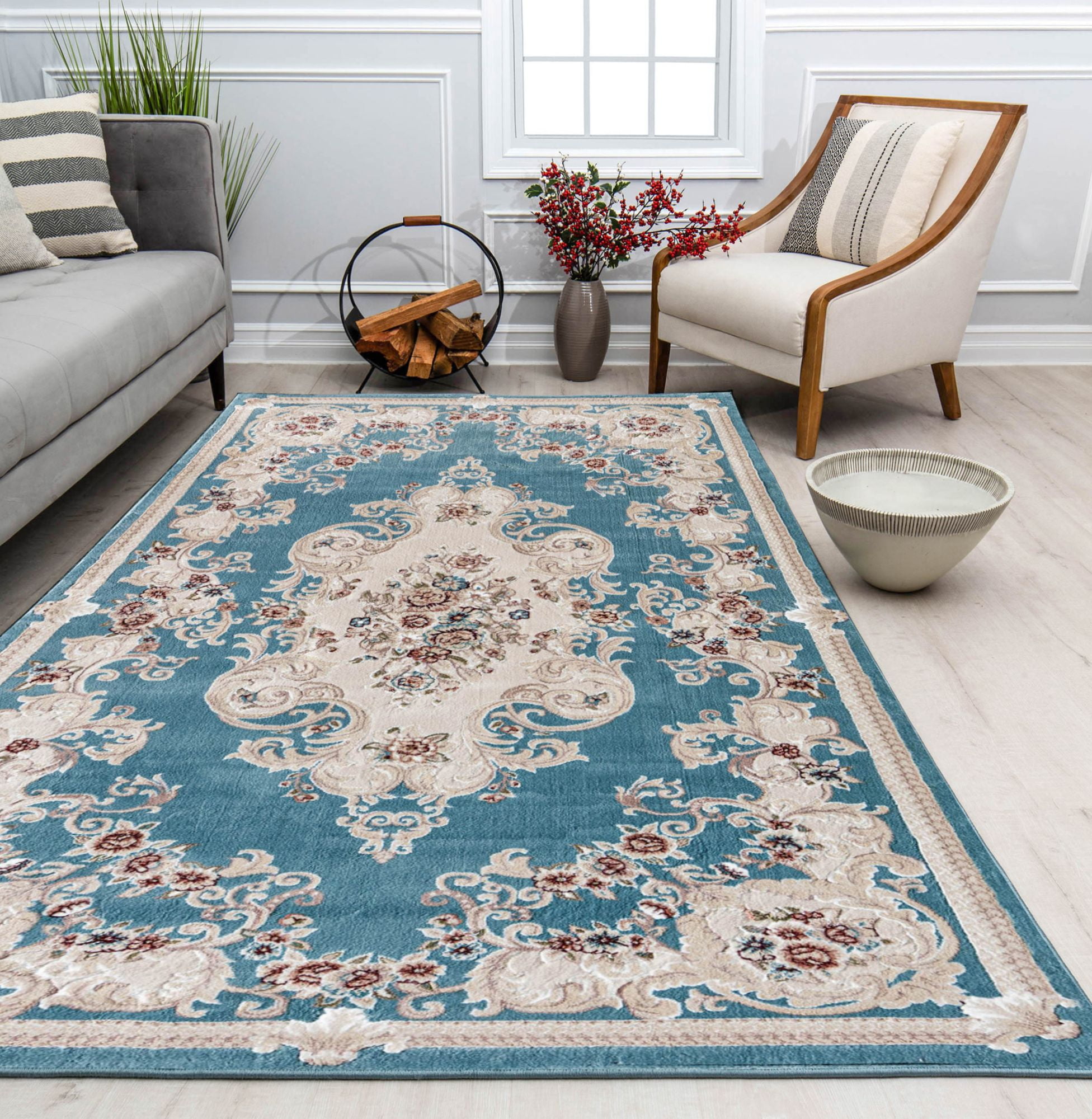 Centurion CY20B Classic Blue Area Rug - Vintage Design