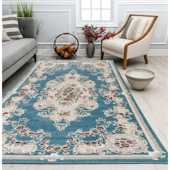 Centurion CY20B Classic Blue Transitional Vintage Blue Area Rug, 5'0"x5'0"