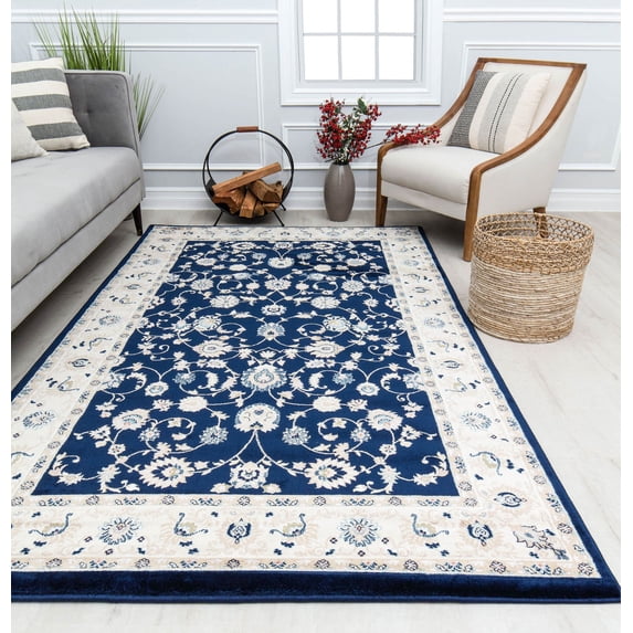 Centurion CY50A Floral Navy Transitional Vintage Navy Area Rug, 5'0"x5'0"