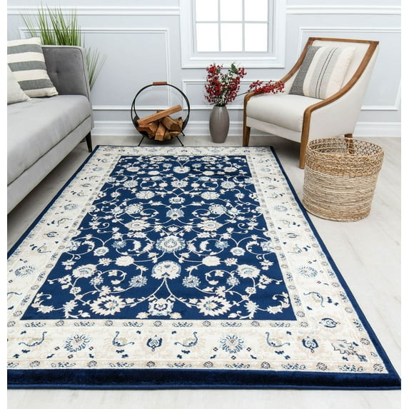 Centurion CY50A Floral Navy Transitional Vintage Navy Area Rug, 8'0"x10'0"