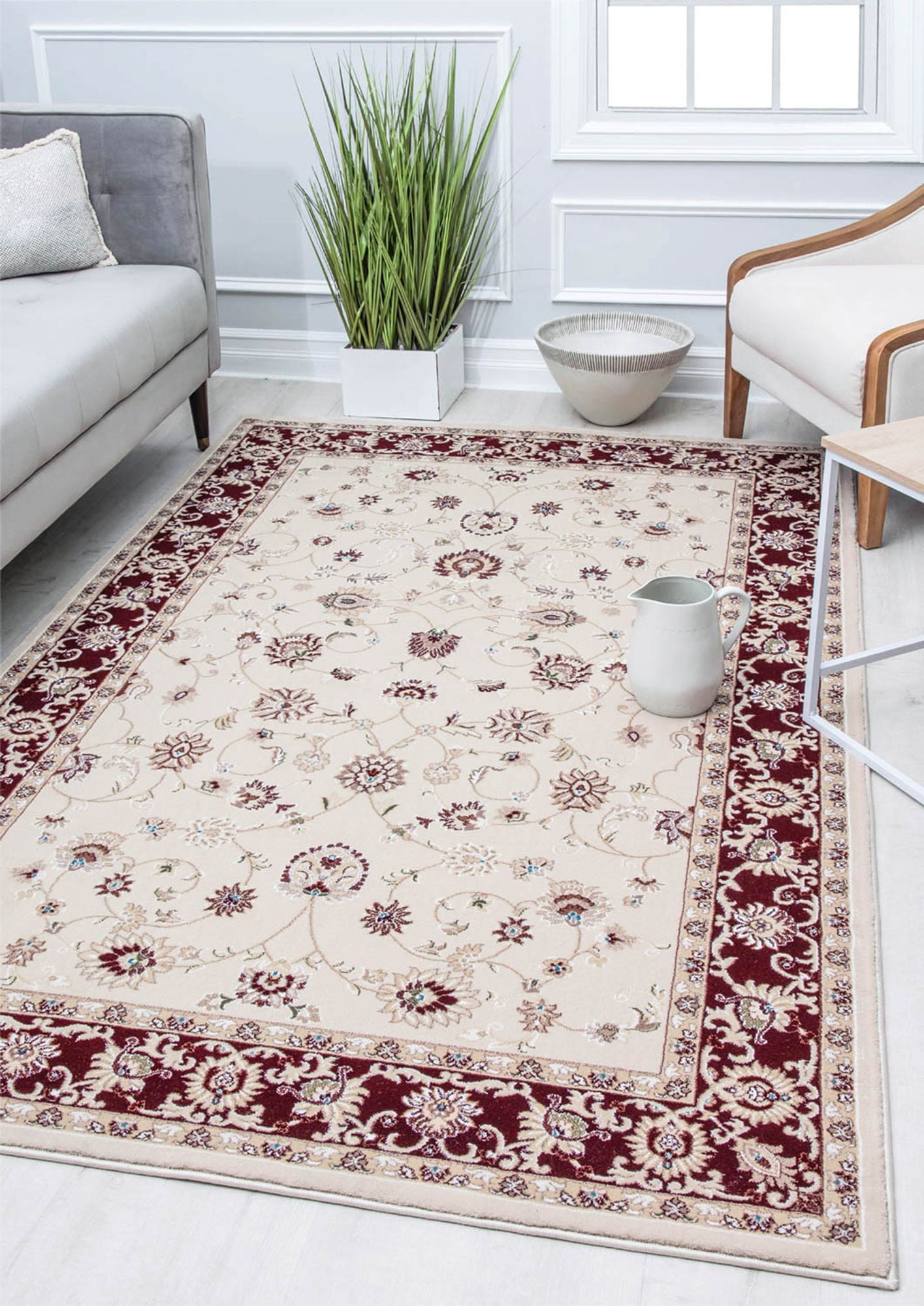 Centurion CY50C Floral Cream Transitional Vintage Beige Area Rug, 5'0"x5'0"
