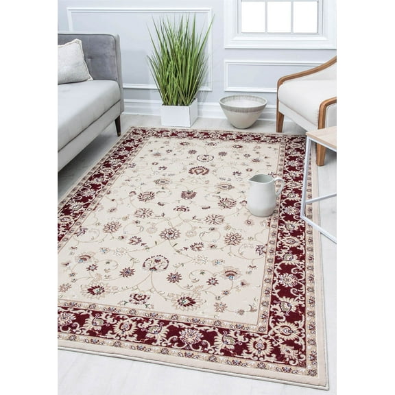 Centurion CY50C Floral Cream Transitional Vintage Beige Area Rug, 5'0"x5'0"