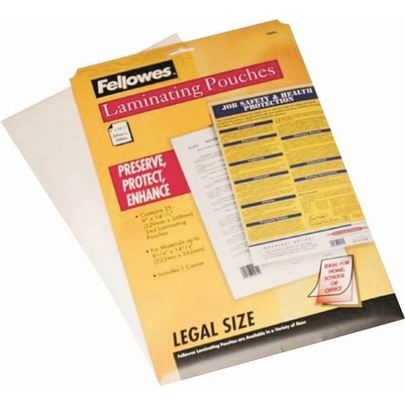 Centurion Fellowes 52006 Laminating Pouch, 8-1/2 in L, 14 in W, 3 mil Thick, Clear