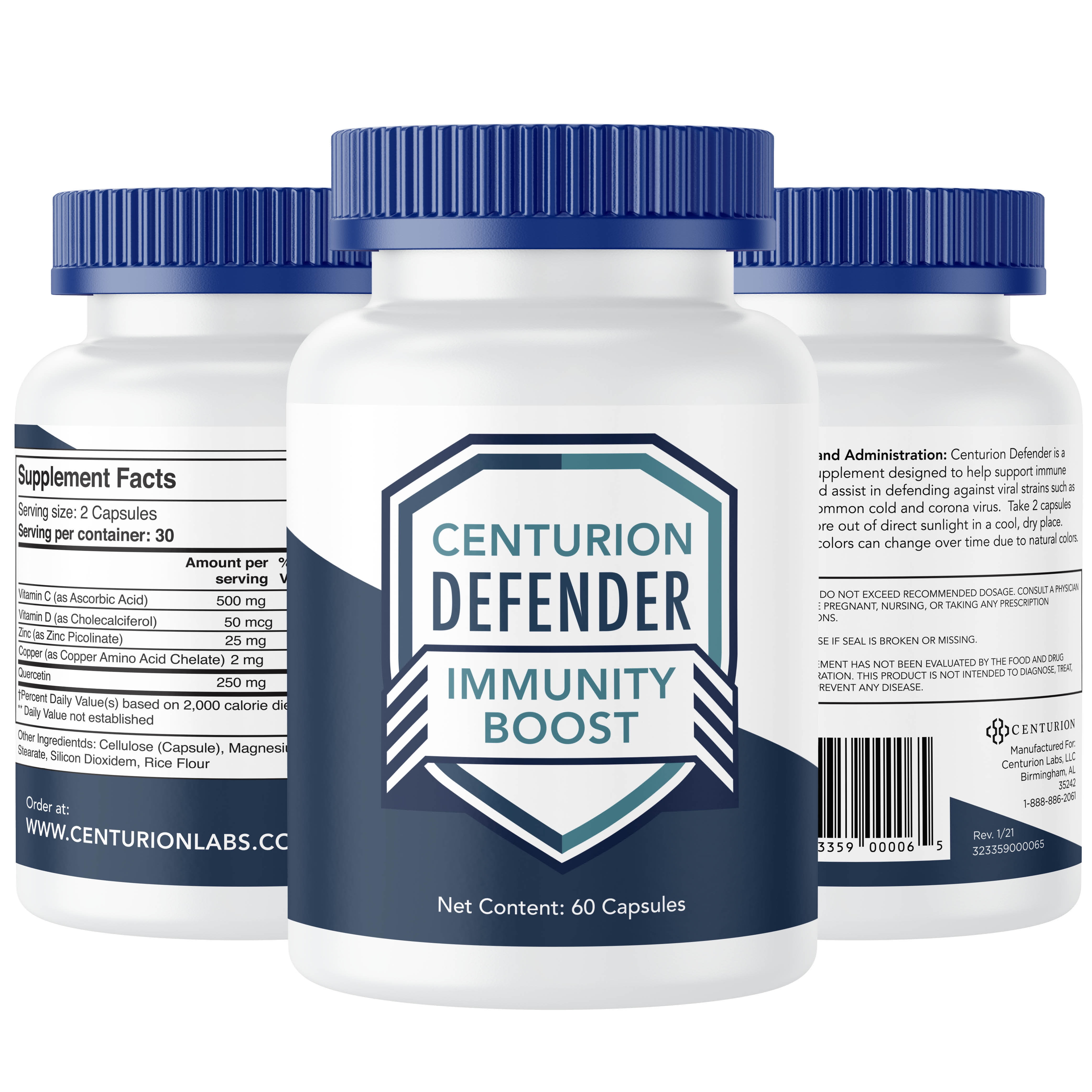 Centurion Labs Defender Immunity Boost with Quercetin, Zinc, Vitamin D, Vitamin C and Copper, 60 Caps