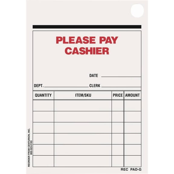 Centurion REC PAD-G Multi-Purpose Sales Slip Receipt Pad 4-1/4 in L x 3 in W 50 Sheets Per Pad 5 Pad/Pack Sheet