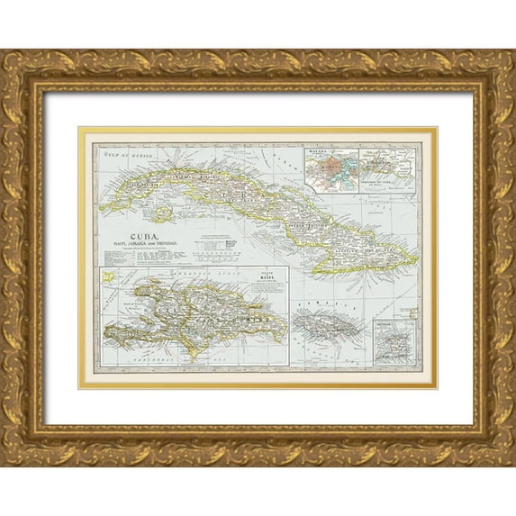 Century 14x11 Gold Ornate Wood Framed with Double Matting Museum Art Print Titled - Cuba Haiti Jamaica Trinidad - Century 1897