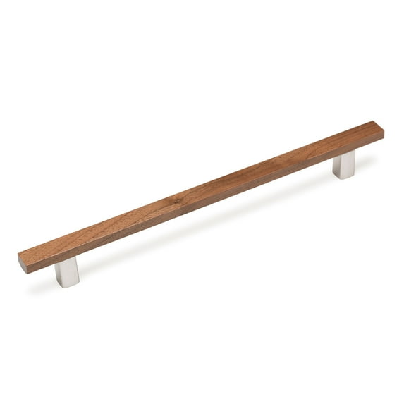 Century 40669A Wood 6-5/16" Center To Center Bar Cabinet Pull - Brushed Stainless Steel /