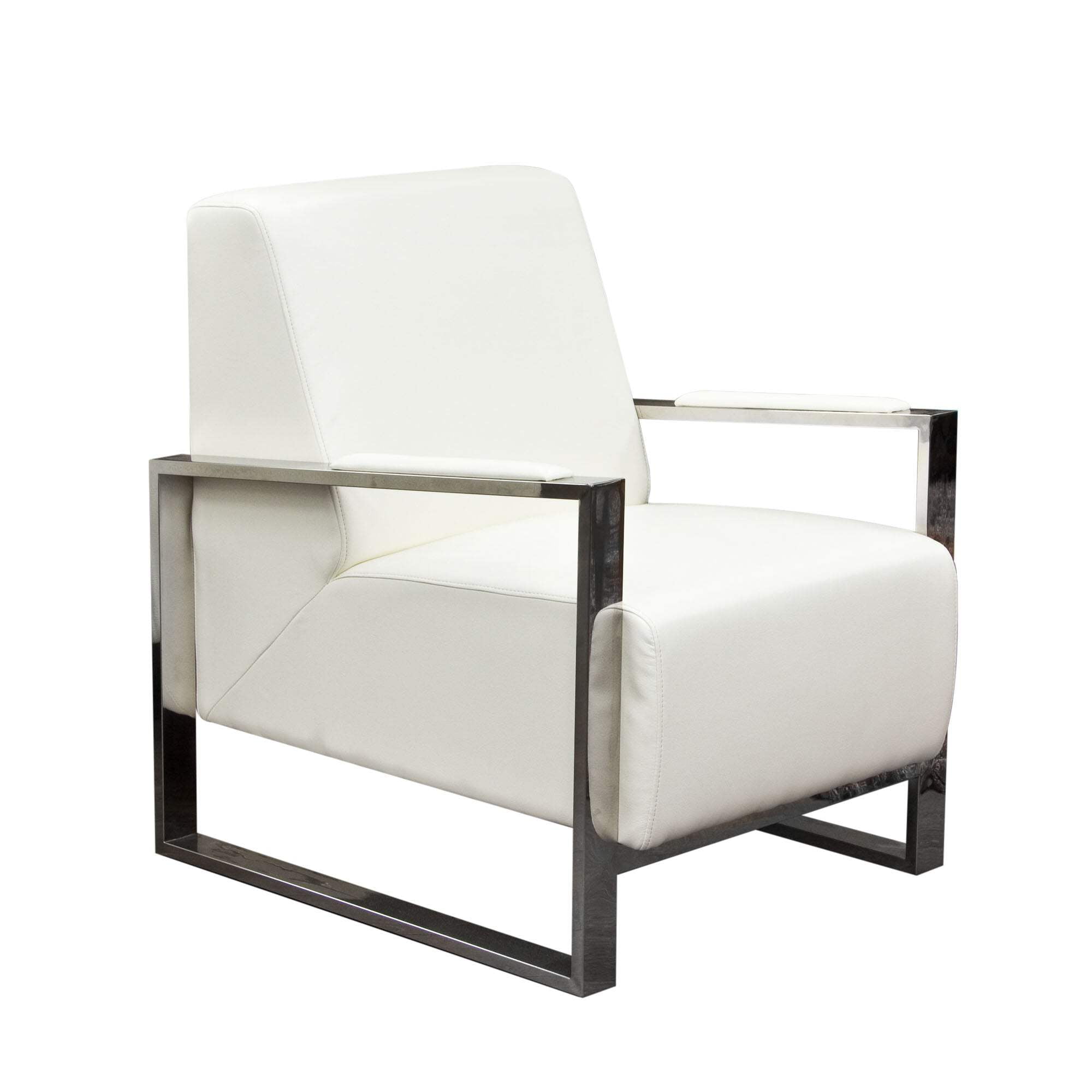Modern White Leather Accent Chair with Stainless Steel Frame