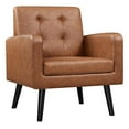 thumbnail image 1 of -Century Accent Chairs, PU Leather Modern Upholstered Living Room Chair, Cozy Armchair Button Tufted Back and Wood Legs for Bedroom/Office/Cafe, Brown, 1 of 5